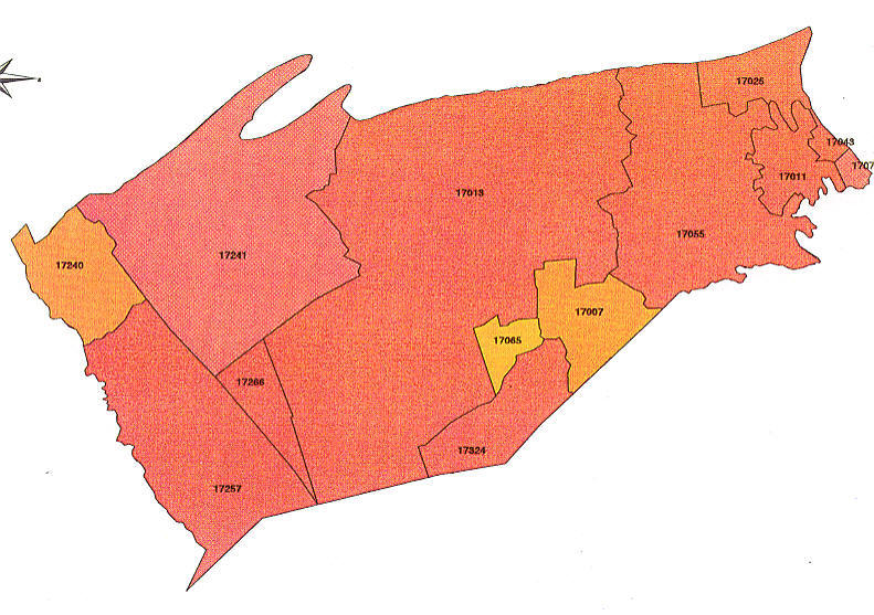 Download Pa Zip Codes By County Map free